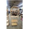Image 4 : Pair of Vintage Bamboo Rattan Arched Etagere Shelving Units with Four Wooden Shelves 79 x 13 x 27"
