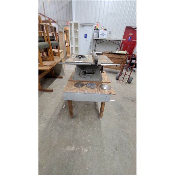 Vintage Delta Rockwell 10" Tilting Arbor Table Saw with Wooden Stand and Extra Saw Blades