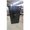 Image 1 : Black Wooden Armoire with Two Doors, Two Drawers, and Gold Goblet-Shaped Handles 67 x 35 x 17"