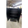 Image 4 : Black Wooden Armoire with Two Doors, Two Drawers, and Gold Goblet-Shaped Handles 67 x 35 x 17"