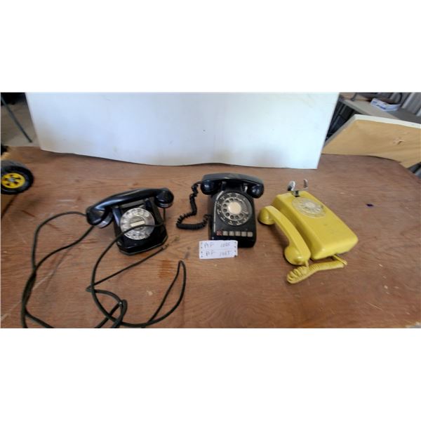 Vintage Western Electric Rotary Phones: Yellow 554 Wall, Black 500 Series, Black 302 3x