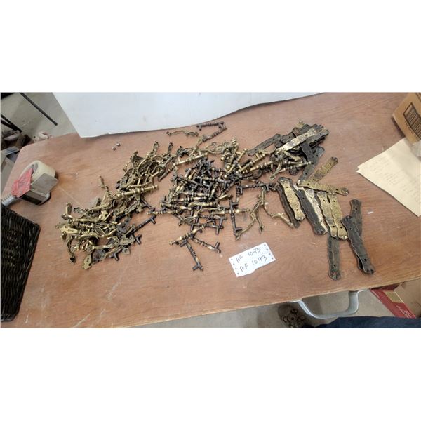 Large Lot of Assorted Antique Brass Furniture Hardware, Drawer Pulls, Handles, and Hinges