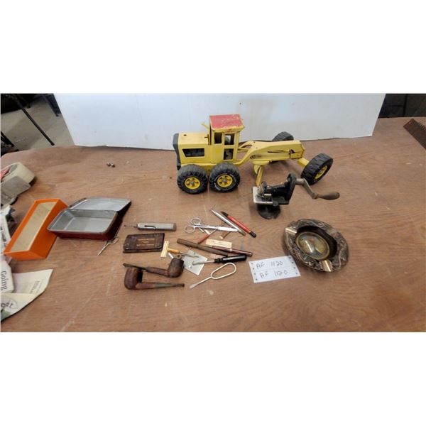 Vintage Tonka Road Grader Pressed Steel Toy, Yellow with Red Blade, 1950s-1960s, and More