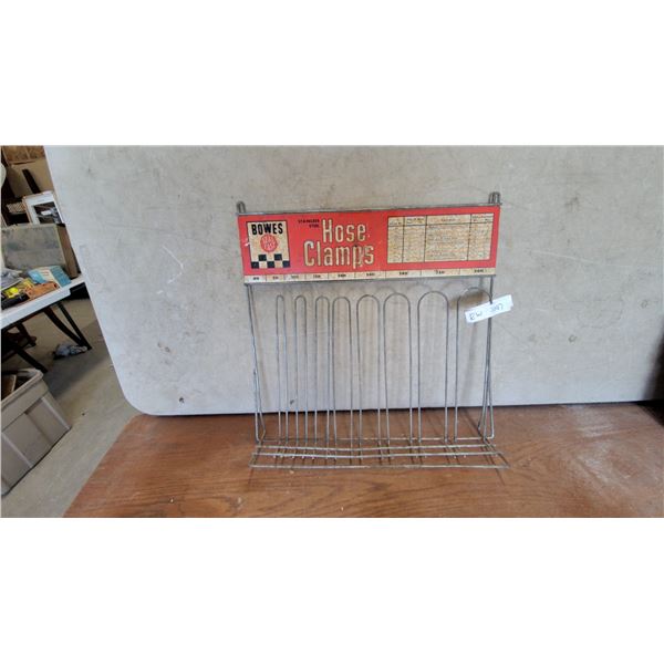 Vintage Bowes Seal Fast Stainless Steel Hose Clamps Wire Store Display Rack with Sign 20 x 20"