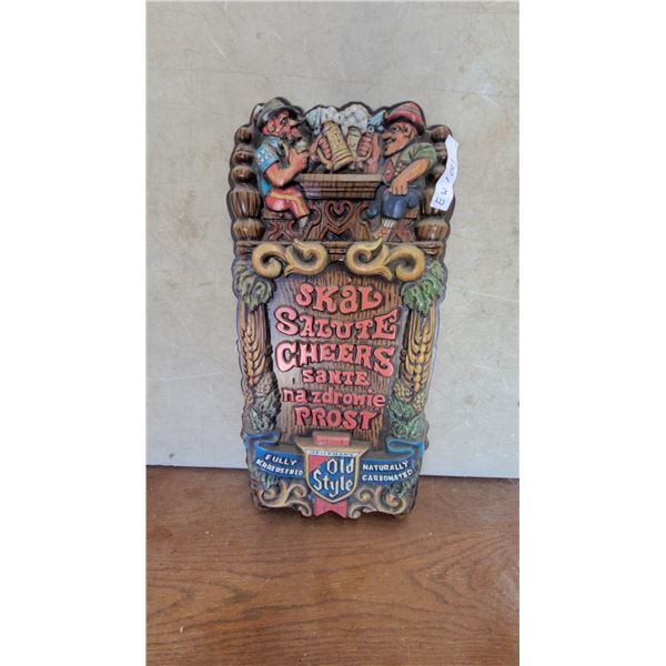 Heileman's Old Style Beer "Skal Salute Cheers" Multilingual Molded Wall Sign 24 x 12"