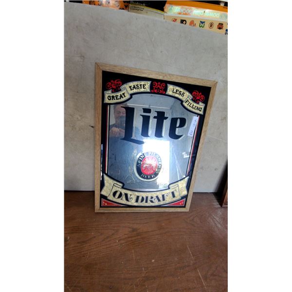 Miller Lite "Great Taste Less Filling" on Draft Framed Advertising Bar Mirror 19 x 25"