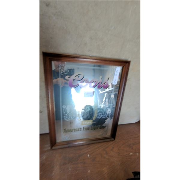 Coors Banquet "America's Fine Light Beer" Framed Advertising Bar Mirror with Wooden Frame 16 x 20"
