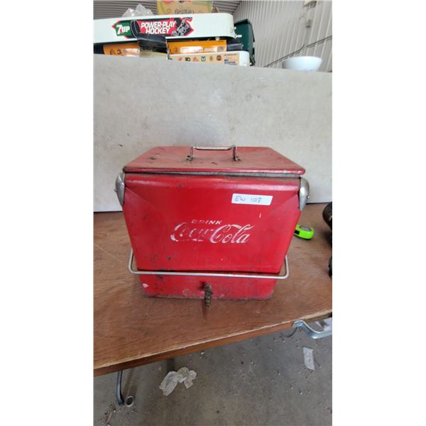 Vintage Picnic Cavalier "Drink Coca-Cola" Model 101 Red Metal Cooler with Chrome Handles