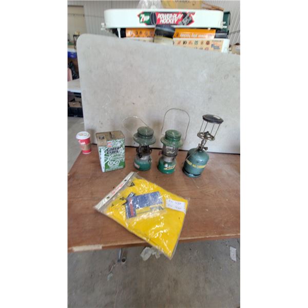 Vintage Coleman Lanterns, Gulf Camp Fuel Tin 128 Fluid Ounce, and More