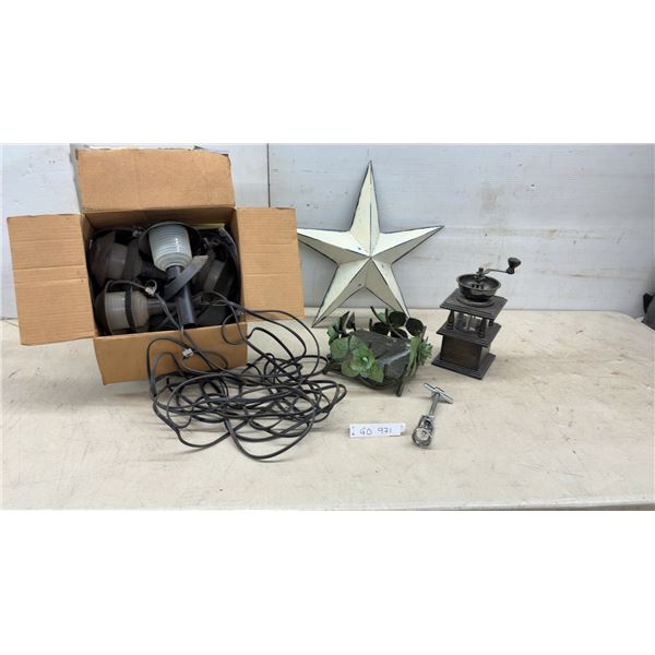 Vintage-Style Manual Cafe Coffee Grinder, Garden Lights, Metal Star, and More