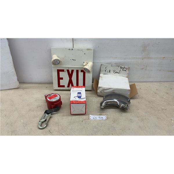 Exit Sign with Lights, Self-Retracting Lifeline, Outbound 5-Gallon Water Pump and Kia Soul Rear