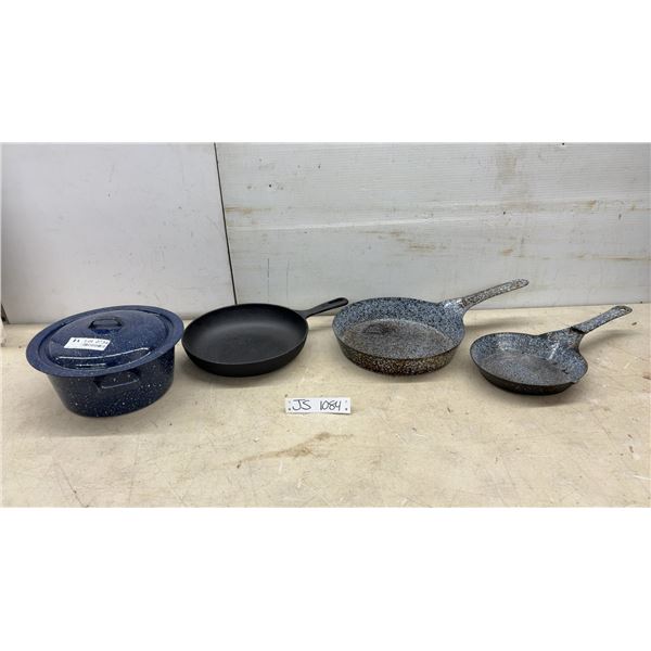 Cast Iron Fry Pan, 4 Piece Enamel Cookware Set