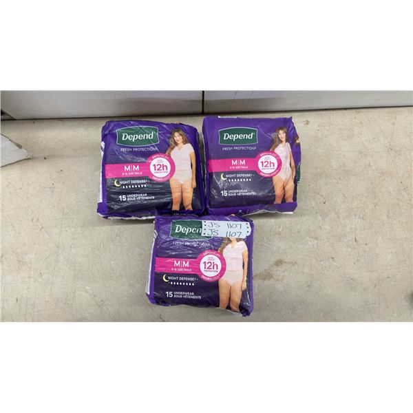 3 New Packs of 15 Women's Depends- Size Medium