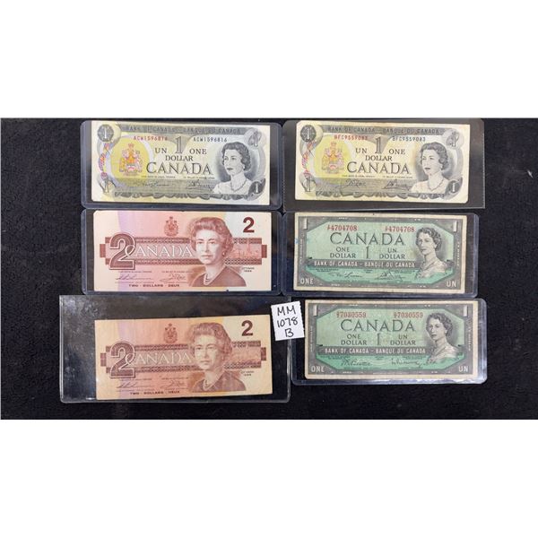 2 x 1954 $1 Bill, 2 x 1973 $1 Bill, and 2 x 1986 $2 Bill