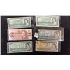 Image 1 : 2 x 1954 Canada $1 Bills, 1986 Canada $2 Bill, 1954 Canada $5 Bill, 1967 Canada $1 Bill