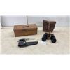 Image 1 : Vintage TECO Metal Toolbox, Porro Prism Binoculars With Leather Case, and Fixed Blade Knife