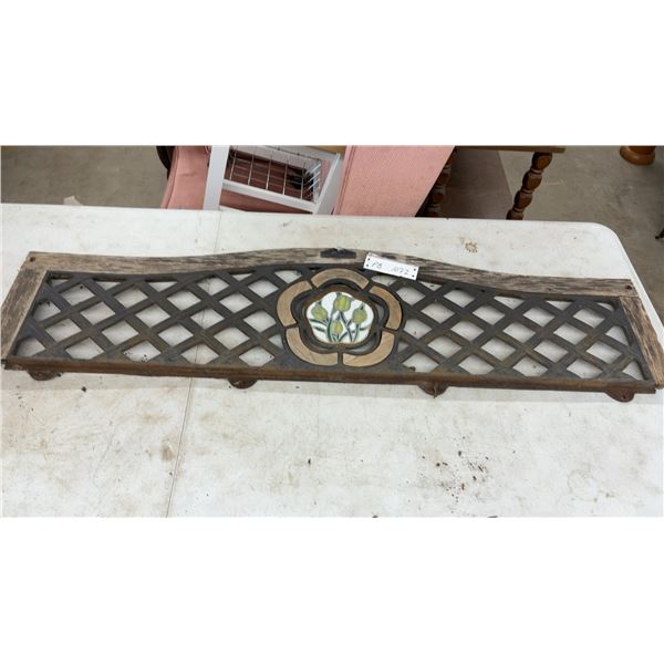 Greenhouse Collection Garden Bench Back Panel with Cast Iron Lattice and Tulip Ceramic Tile