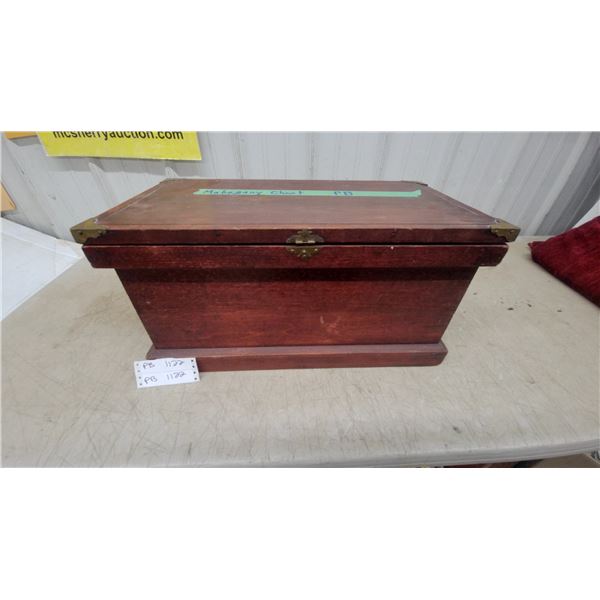 Mahogany Chest with Brass Corner Protectors and Front Latch 11 x 22 x 12"