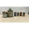 Image 1 : 2 Vintage Galvanized Metal Gas Cans, 4 Oil Cans: Esso, Mobil 1, Uniflo, 3 with Product
