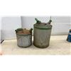 Image 2 : 2 Vintage Galvanized Metal Gas Cans, 4 Oil Cans: Esso, Mobil 1, Uniflo, 3 with Product