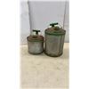 Image 3 : 2 Vintage Galvanized Metal Gas Cans, 4 Oil Cans: Esso, Mobil 1, Uniflo, 3 with Product