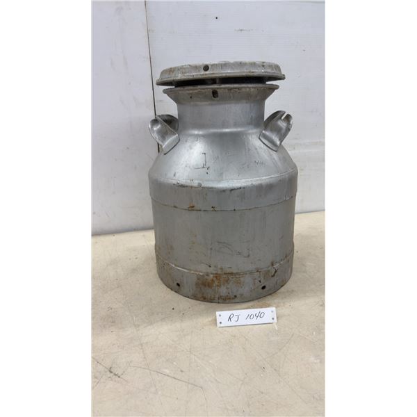 Vintage Metal Milk Can with Two Handles and Fitted Lid