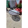 Image 1 : Round Cast Aluminum Patio Table with Glass Top, Basket-Weave Pattern and Umbrella Hole 28" Hgt 48"