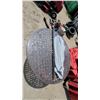 Image 3 : Round Cast Aluminum Patio Table with Glass Top, Basket-Weave Pattern and Umbrella Hole 28" Hgt 48"