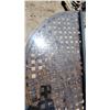 Image 4 : Round Cast Aluminum Patio Table with Glass Top, Basket-Weave Pattern and Umbrella Hole 28" Hgt 48"