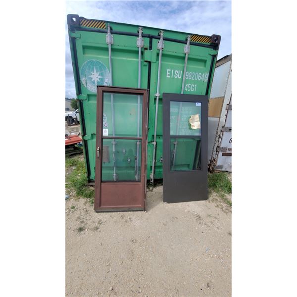 Brown Aluminum Full-View Storm Door and Dark Grey Exterior Door with Glass Inserts 32 x 80"+