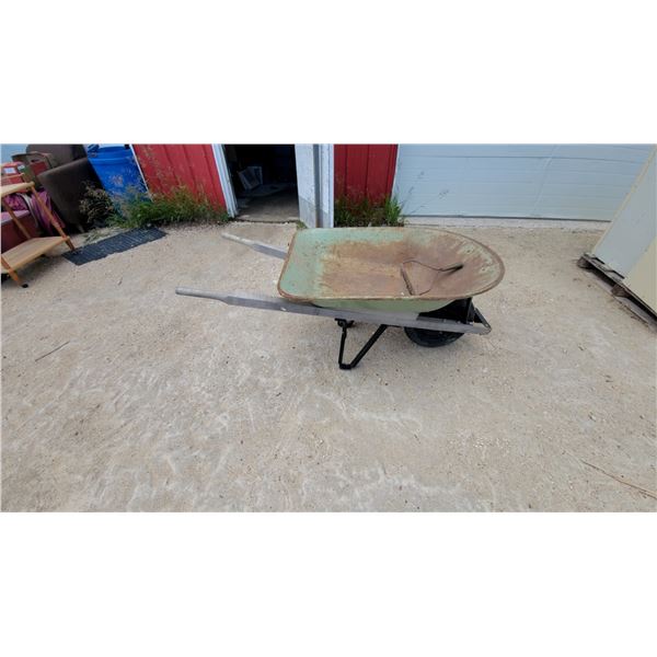 Metal Wheelbarrow with Wooden Handles and Pneumatic Wheel