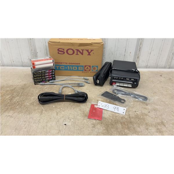 Sony TC-110B Portable Monaural Cassette-Corder with Original Box, Cables, and Blank Tapes