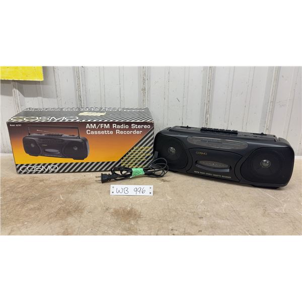Cosmo AM/FM Radio Stereo Cassette Recorder Boombox with Original Box and Power Cord