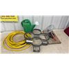 Image 1 : Yellow Air Hose, Green Watering Can, Hexagonal Concrete Paver Mold and Manual Diaphragm Pump