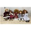 Image 1 : Lot of Five Porcelain Collector Dolls in Elaborate Period-Style and Festive Clothing