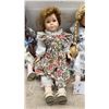 Image 3 : Set of Four Collectible Porcelain Dolls with Lace-Trimmed Dresses and Braided Hair