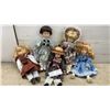 Image 1 : Lot of Five Porcelain Collector Dolls in Vintage-Style Clothing and More