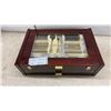 Image 1 : Stainless Steel Flatware Set with Gold Accents in Wooden Display Case