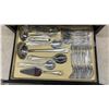 Image 4 : Stainless Steel Flatware Set with Gold Accents in Wooden Display Case