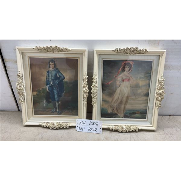 Pair of Framed Prints: Gainsborough's "The Blue Boy" and Lawrence's "Pinkie" in Ornate Frames