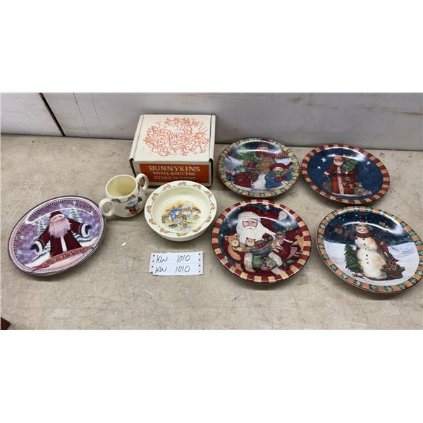 Royal Doulton Bunnykins Mug and Bowl Set with Christmas Decorative Plates