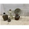 Image 1 : Wall-Mounted Oil Lamp, Tabletop Oil Lamp, Brown Glass Bottle, Canvas Canteen
