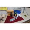 Image 1 : Wicker Picnic Basket, Muskoka Bottle, Milk Glass Mug and Vase, Blue Cooler, and More