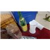 Image 3 : Wicker Picnic Basket, Muskoka Bottle, Milk Glass Mug and Vase, Blue Cooler, and More