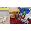 Image 5 : Wicker Picnic Basket, Muskoka Bottle, Milk Glass Mug and Vase, Blue Cooler, and More