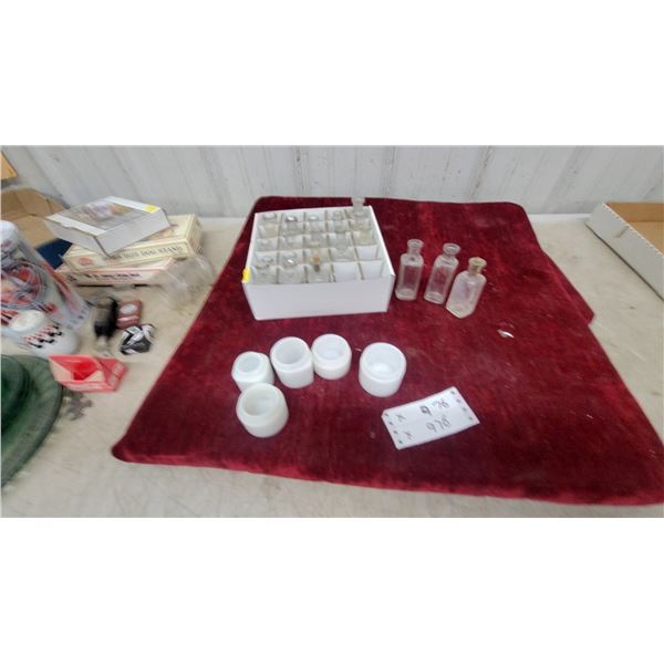 Lot of Vintage White Milk Glass Jars, Small Apothecary Bottles, and More
