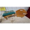 Image 1 : Vintage Wooden Footstool with Needlepoint Upholstery and Wooden Magazine Rack