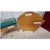 Image 4 : Vintage Wooden Footstool with Needlepoint Upholstery and Wooden Magazine Rack