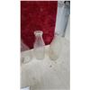 Image 4 : Two-Tone Stoneware Jug with Brown Glazed Top and Five Clear Milk Bottles