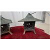 Image 3 : Pair of Cast Iron Japanese-Style Pagoda Garden Lanterns with Verdigris Patina